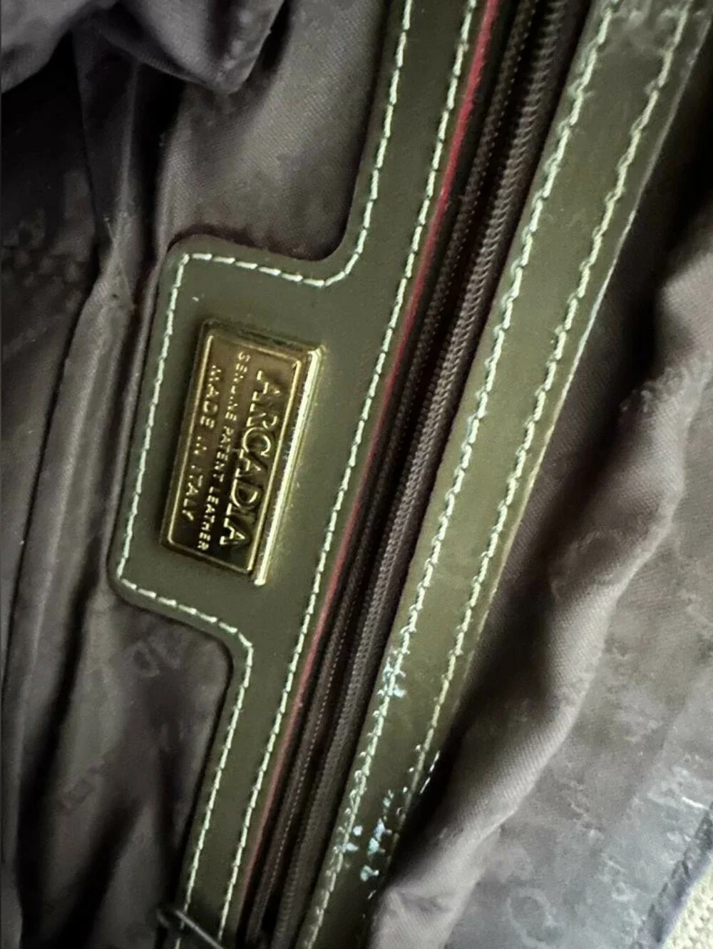 ARCADIA Italy Logo Embossed Patent Leather Satchel Top Handle Bag